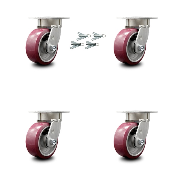 Service Caster 5 Inch Kingpinless Poly on Aluminum Wheel Swivel Caster Set with Swivel Locks SCC-KP30S520-PAR-BSL-4 - main